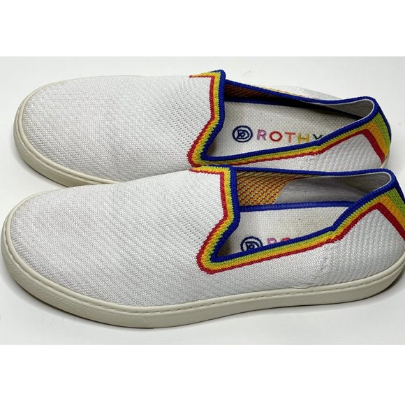 Rothy’s | Limited Edition The Original Slip On Sneaker in White, Rainbow Stripe - Picture 4 of 8